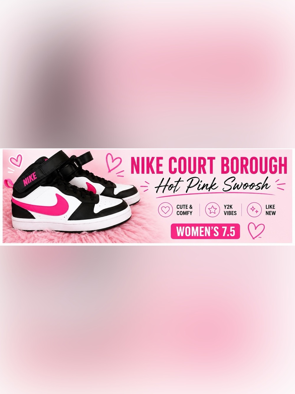 Nike Court Borough Mid 2 Black White Pink High Top Sneakers Women’s 7.5